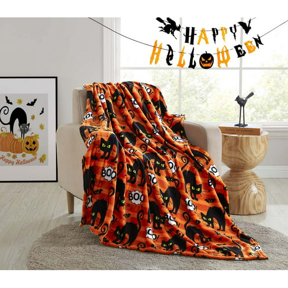Fall Fluffy Fuzzy Blankets Throw Blanket Halloween Maple Leaves Yellow White Scarry Cute Soft Blanket 80x60 
